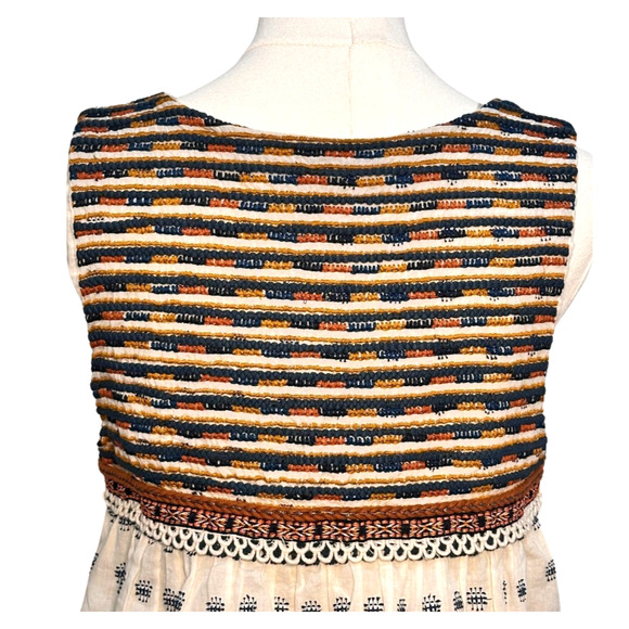 Zara Cream Brown Sleeveless Embroidered Tassle Tie Cotton Blouse Small Boho - Picture 5 of 9